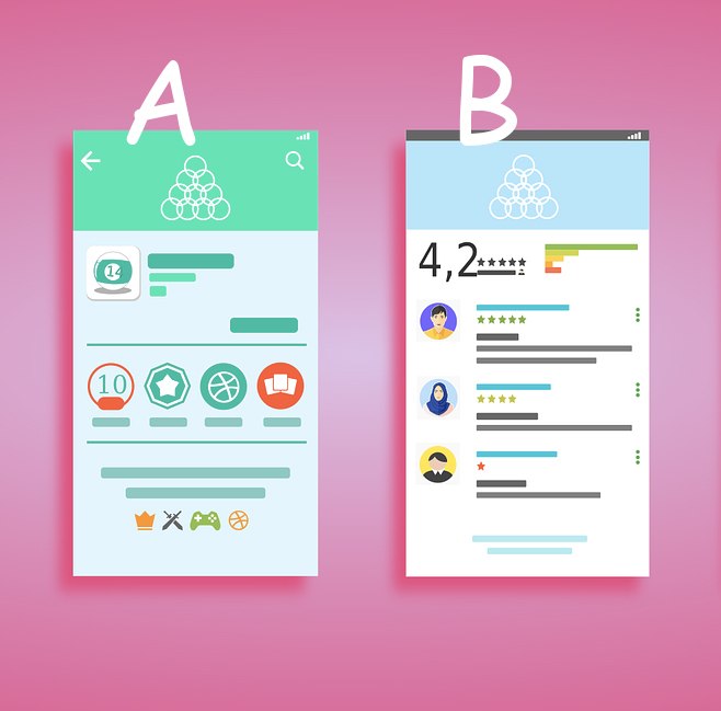 Illustration de l'A/B test : deux versions différentes d'un même écran