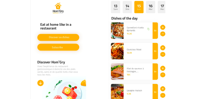 Deux écrans de l'application mobile Hom'Gry